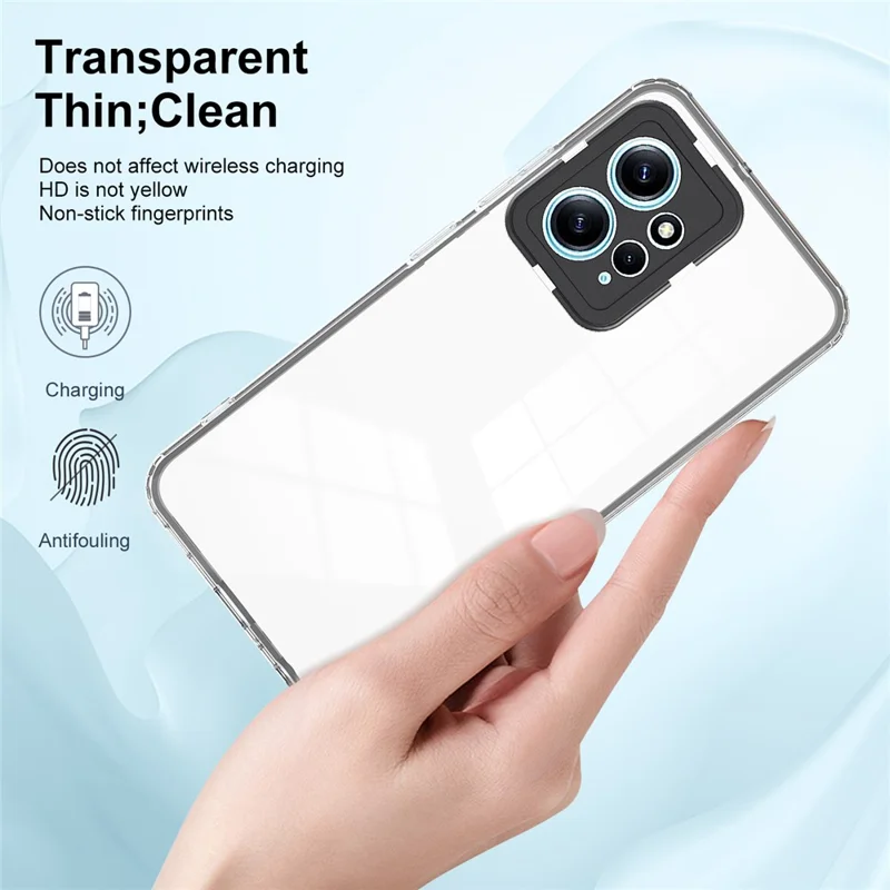 For Xiaomi Redmi Note 12 4G TPU Backplate + PC Frame + PC Camera Ring Mobile Case 3-in-1 Transparent Cover - Black