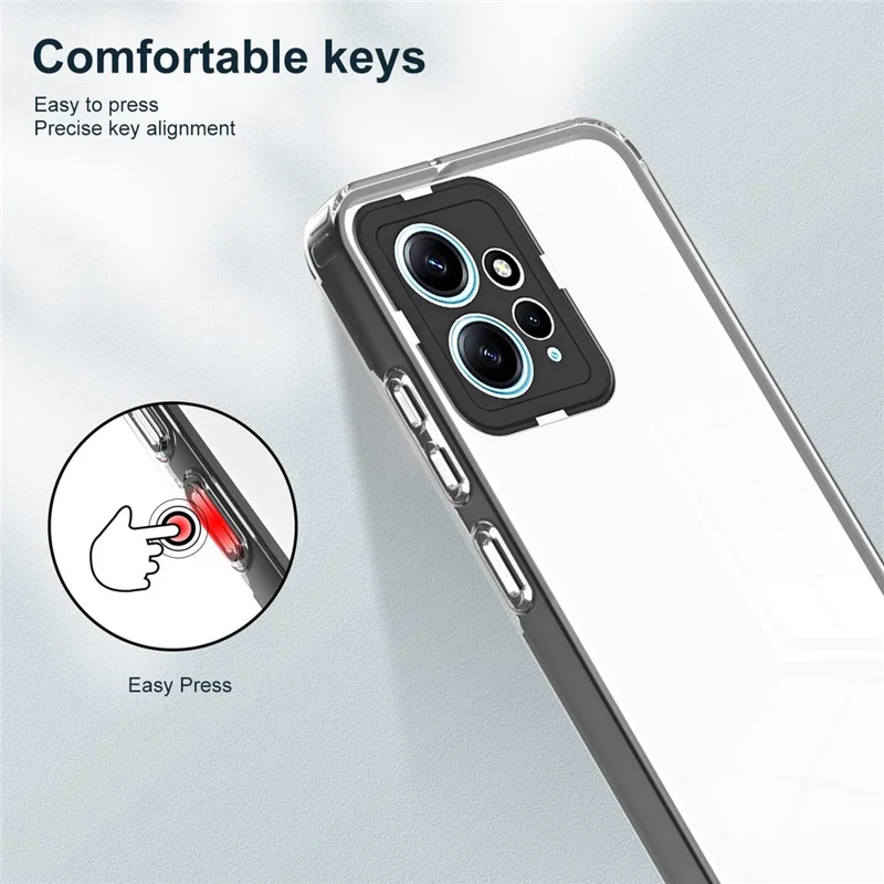 For Xiaomi Redmi Note 12 4G TPU Backplate + PC Frame + PC Camera Ring Mobile Case 3-in-1 Transparent Cover - Black