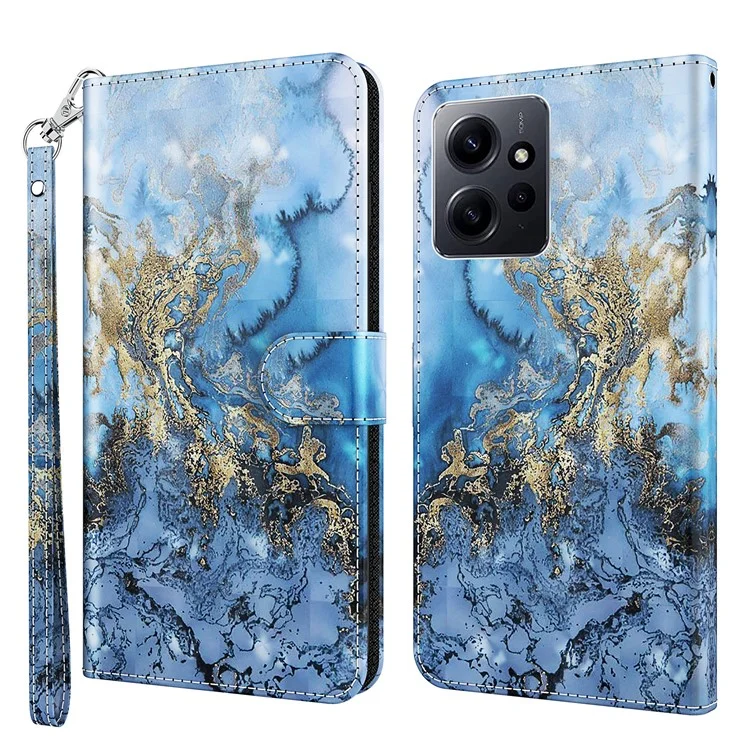 For Xiaomi Redmi Note 12 4G Wallet Leather Phone Case 3D Pattern Printing Stand Cover with Strap - Bauhinia Valley