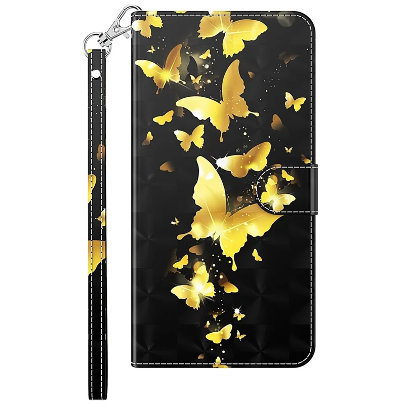 Для Xiaomi Redmi Note 12 4G Кожаный бумажник Чехол для телефона 3D-печать Узор Stand Cover с ремешком - Золотые бабочки