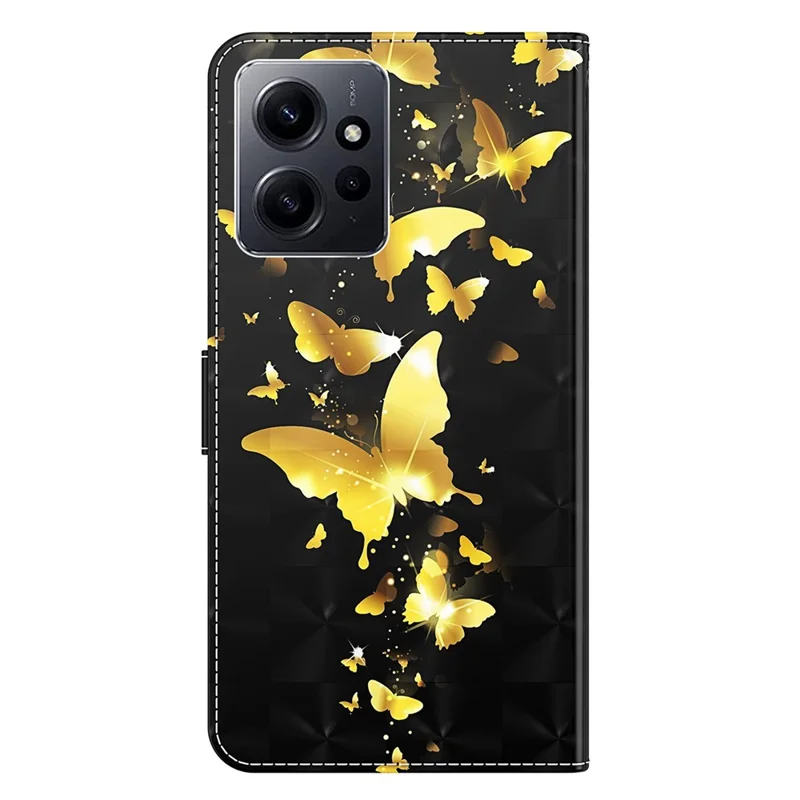Для Xiaomi Redmi Note 12 4G Кожаный бумажник Чехол для телефона 3D-печать Узор Stand Cover с ремешком - Золотые бабочки