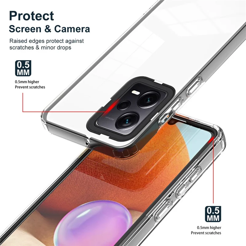 For Xiaomi Redmi Note 12 Pro+ 5G Phone Case TPU Backplate + PC Frame + PC Camera Frame 3-in-1 Clear Cover - Black