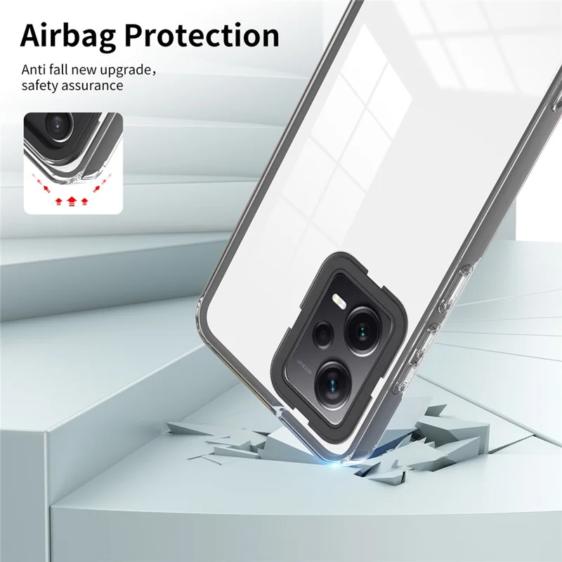 For Xiaomi Redmi Note 12 Pro+ 5G Phone Case TPU Backplate + PC Frame + PC Camera Frame 3-in-1 Clear Cover - Black