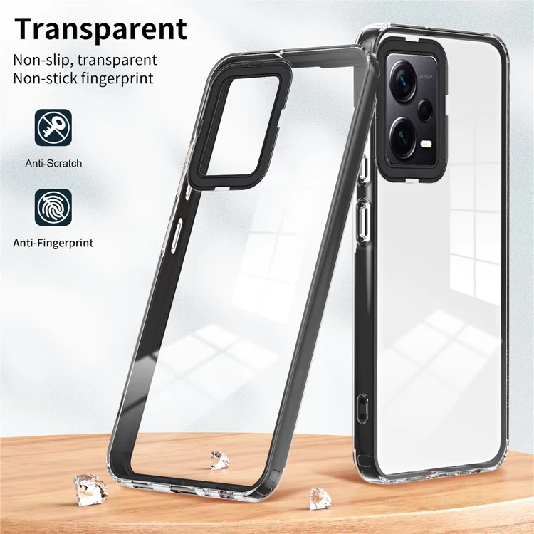 For Xiaomi Redmi Note 12 Pro+ 5G Phone Case TPU Backplate + PC Frame + PC Camera Frame 3-in-1 Clear Cover - Black
