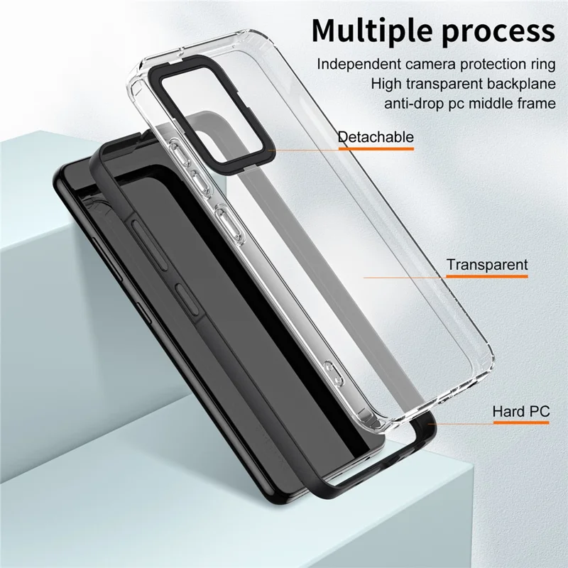 For Xiaomi Redmi Note 12 Pro+ 5G Phone Case TPU Backplate + PC Frame + PC Camera Frame 3-in-1 Clear Cover - Black