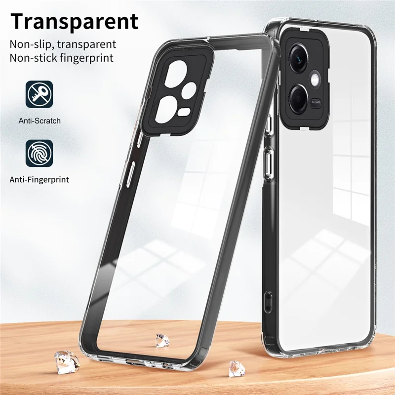 Pour Xiaomi Redmi Note 12 5G (Global) / Poco X5 5G Étui de téléphone TPU PC 3-en-1 Coque transparente avec cadre de caméra PC - Noir