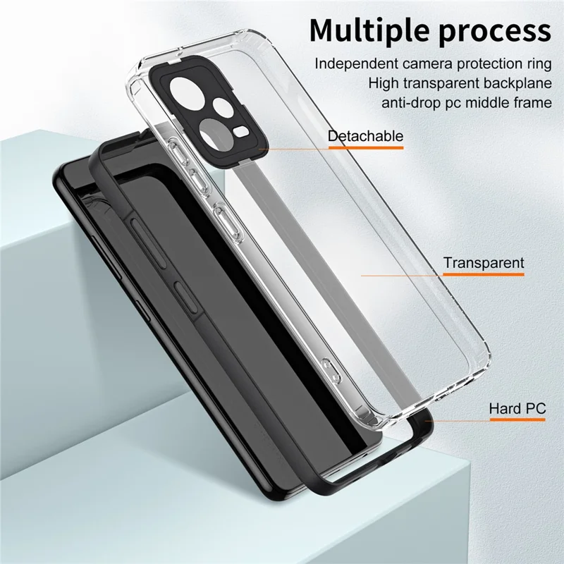 Pour Xiaomi Redmi Note 12 5G (Global) / Poco X5 5G Étui de téléphone TPU PC 3-en-1 Coque transparente avec cadre de caméra PC - Noir