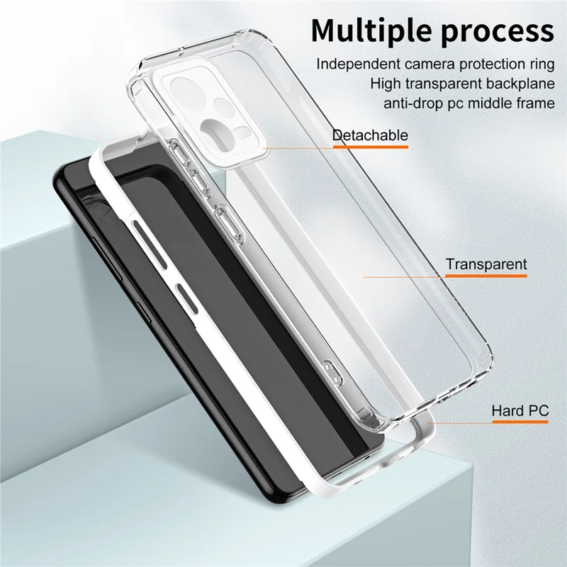 Pour Xiaomi Redmi Note 12 5G (Global) / Poco X5 5G Étui de téléphone en TPU PC 3 en 1 Housse transparente avec cadre d'appareil photo en PC - Blanc