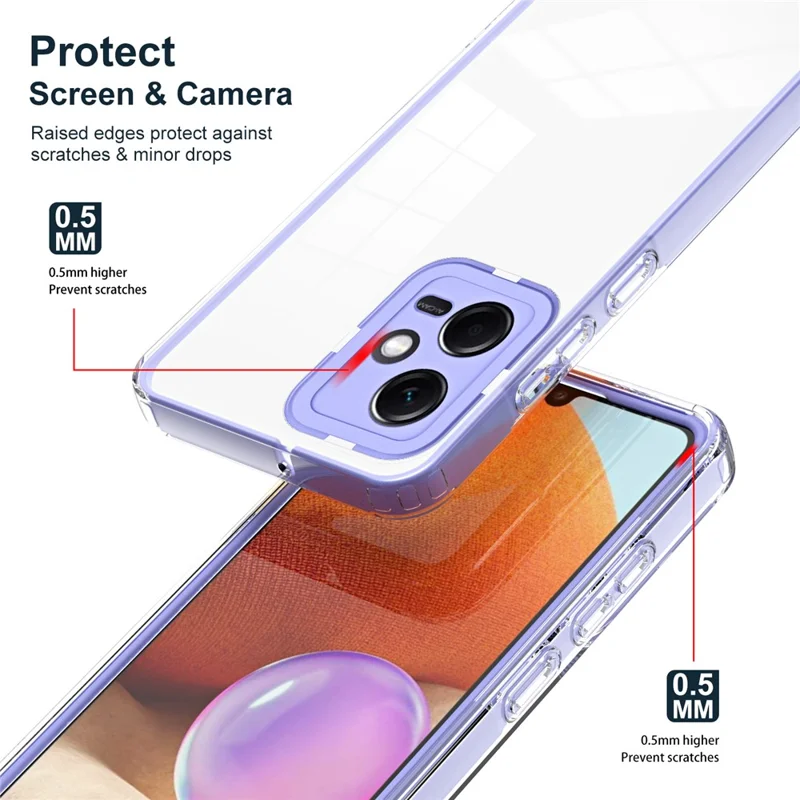 Pour Xiaomi Redmi Note 12 5G (Global) / Poco X5 5G Étui de téléphone en TPU PC 3-en-1 Coque transparente avec cadre d'appareil photo en PC - Violet