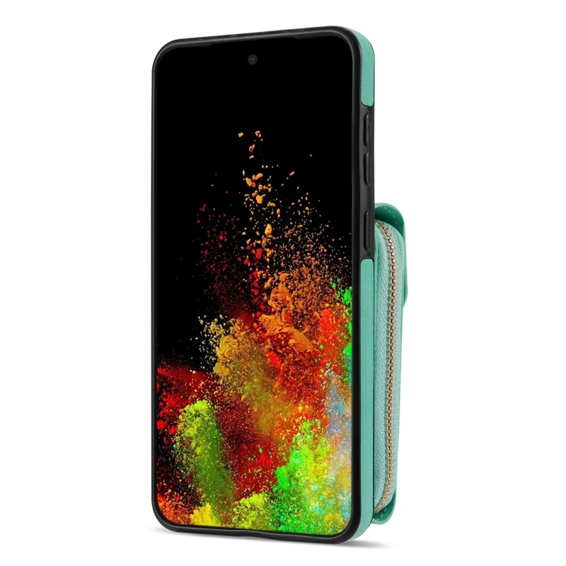 For Samsung Galaxy S22+ 5G PU Leather Coated TPU Cell Phone Case Zipper Card Holder Kickstand Phone Bag Cover - Mint Green