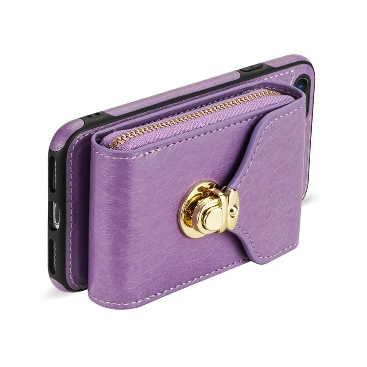 Crossbody Zipper Phone Case for iPhone 7  / 8 4.7 inch / SE (2020) / SE (2022) , PU Leather Coated TPU Card Slot Kickstand Cover - Purple
