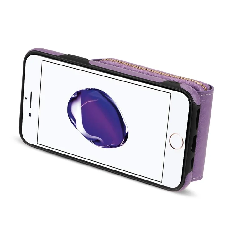Crossbody Zipper Phone Case for iPhone 7  / 8 4.7 inch / SE (2020) / SE (2022) , PU Leather Coated TPU Card Slot Kickstand Cover - Purple