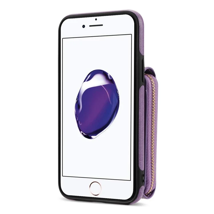 Crossbody Zipper Phone Case for iPhone 7  / 8 4.7 inch / SE (2020) / SE (2022) , PU Leather Coated TPU Card Slot Kickstand Cover - Purple