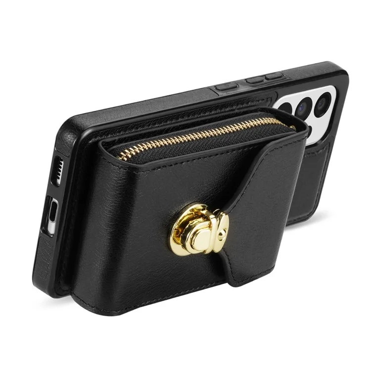 Crossbody Phone Case for Samsung Galaxy A52 4G / 5G / A52s 5G , PU Leather + TPU Zipper Card Holder Kickstand Cover - Black