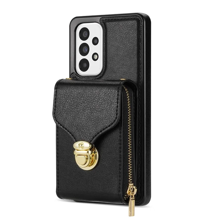 Crossbody Phone Case for Samsung Galaxy A52 4G / 5G / A52s 5G , PU Leather + TPU Zipper Card Holder Kickstand Cover - Black