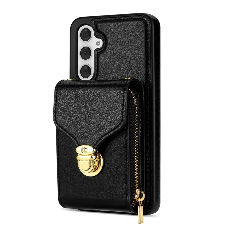 Para Samsung Galaxy A54 5G PU Leather + TPU Anti-Fall Phone Case Card Slot Zipper Phone Bag Kickstand Cover - Preto