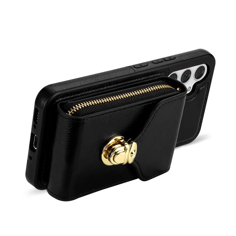 Para Samsung Galaxy A54 5G PU Leather + TPU Anti-Fall Phone Case Card Slot Zipper Phone Bag Kickstand Cover - Preto