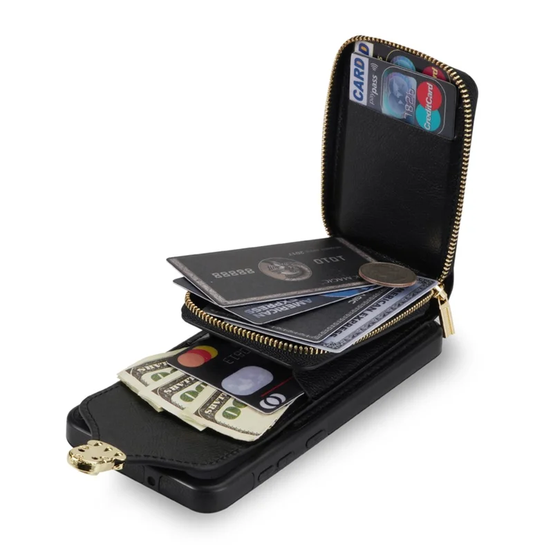 Para Samsung Galaxy A54 5G PU Leather + TPU Anti-Fall Phone Case Card Slot Zipper Phone Bag Kickstand Cover - Preto