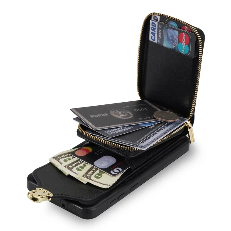 Pour Samsung Galaxy A53 5G Crossbody Zipper Case PU Leather + TPU Card Holder Kickstand Phone Cover - Noir