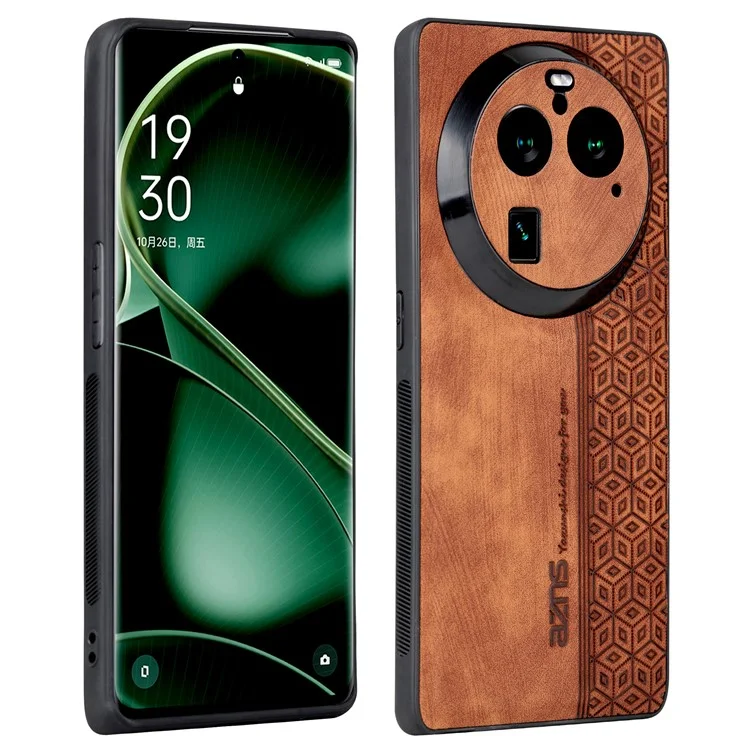 AZNS для Oppo Find X6 с тиснением PU кожаное покрытие TPU-чехол для телефона, устойчивый к падению - коричневый
