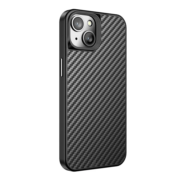 For iPhone 14 Plus Shockproof Phone Case Kevlar Fiber TPU Magnetic Anti-scratch Back Cover