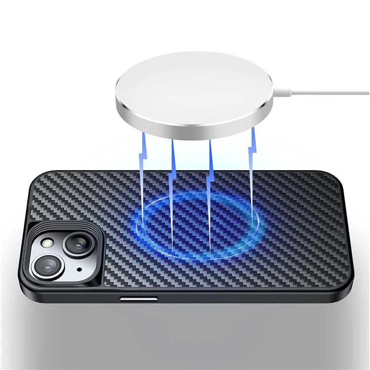 For iPhone 14 Plus Shockproof Phone Case Kevlar Fiber TPU Magnetic Anti-scratch Back Cover