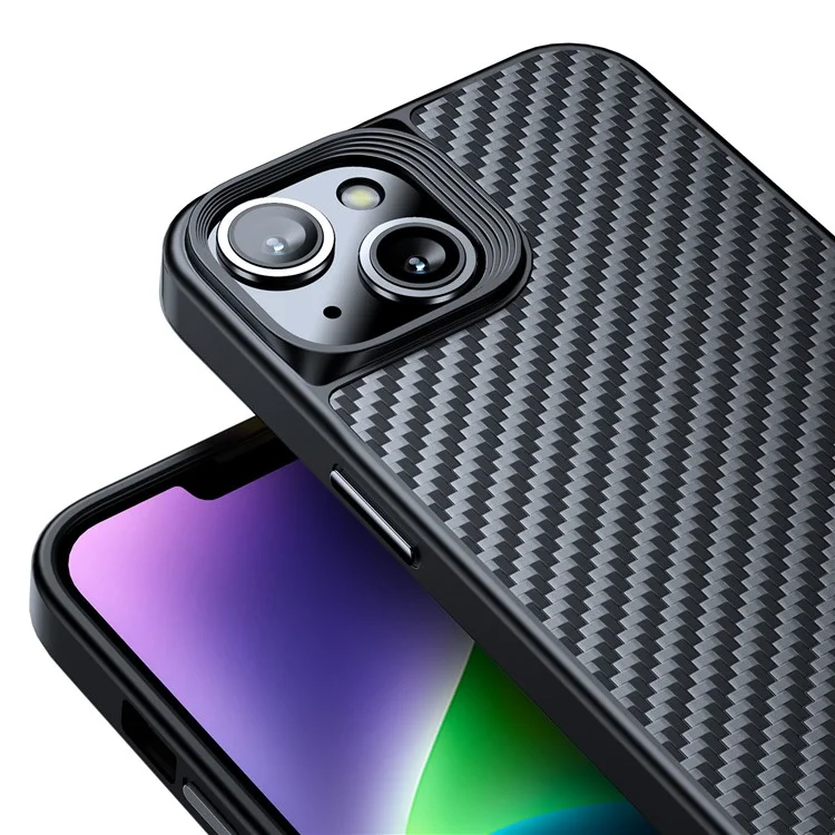 For iPhone 14 Plus Shockproof Phone Case Kevlar Fiber TPU Magnetic Anti-scratch Back Cover