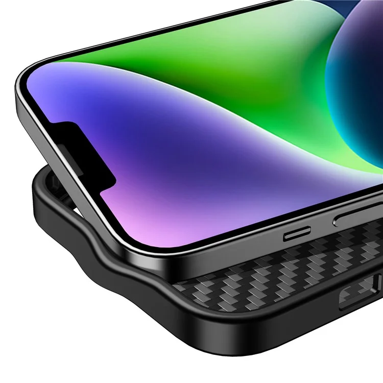 For iPhone 14 Plus Shockproof Phone Case Kevlar Fiber TPU Magnetic Anti-scratch Back Cover