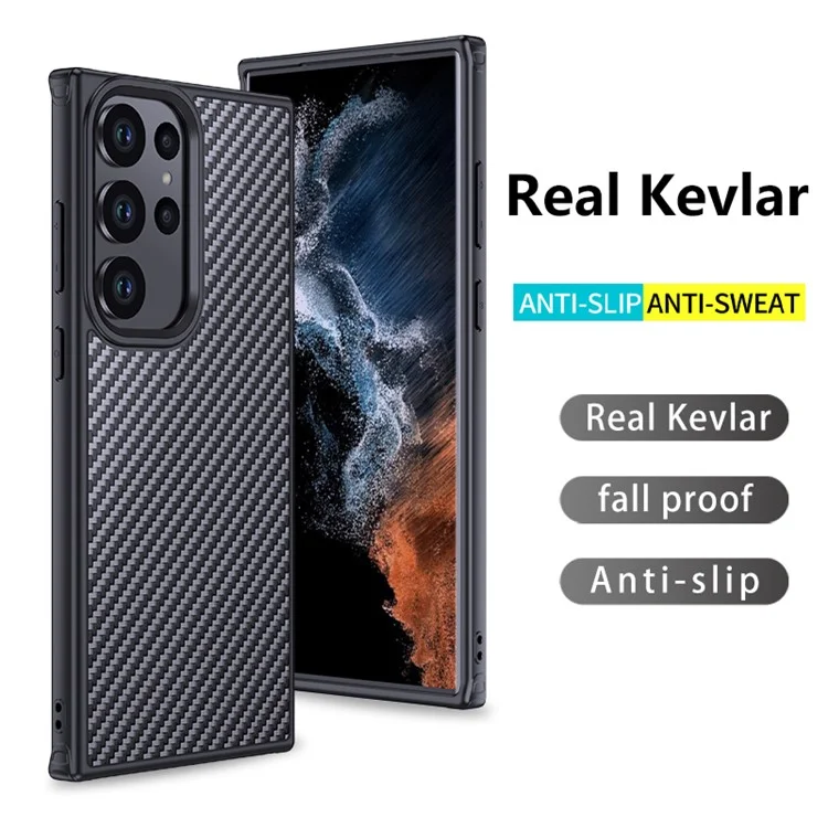 For Samsung Galaxy S23 Ultra Kevlar Fiber TPU Anti-drop Phone Case Magnetic Anti-fingerprint Back Cover