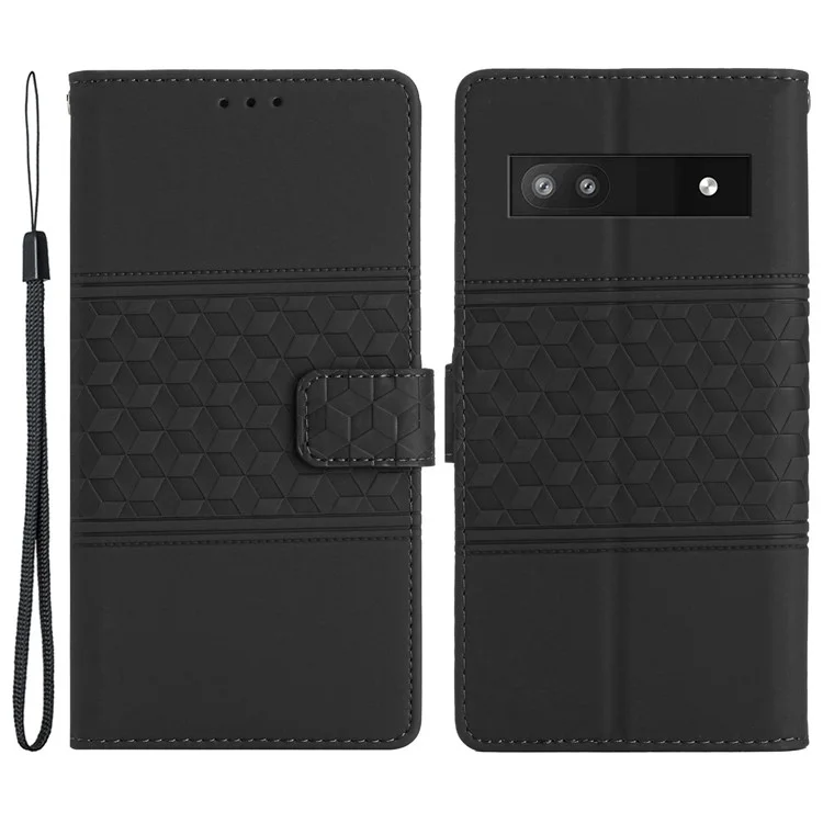 Custodia in pelle Rhombus Imprinted per Google Pixel 7a, Custodia Wallet Anti-caduta Phone Stand - Nero