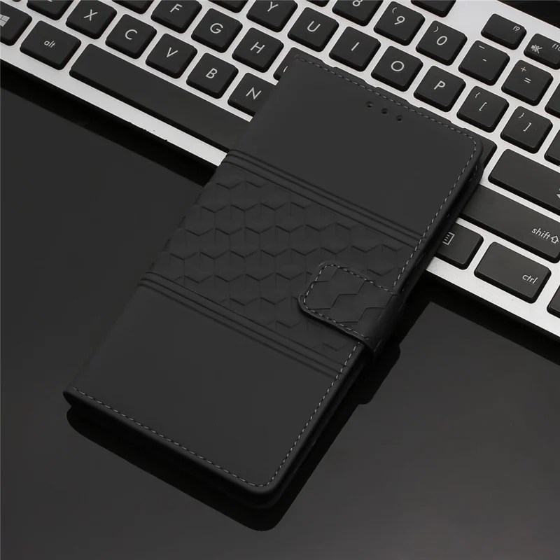 Stand Phone Case for Xiaomi 13 Pro 5G , PU Leather Wallet Imprinted Rhombus Phone Cover - Black