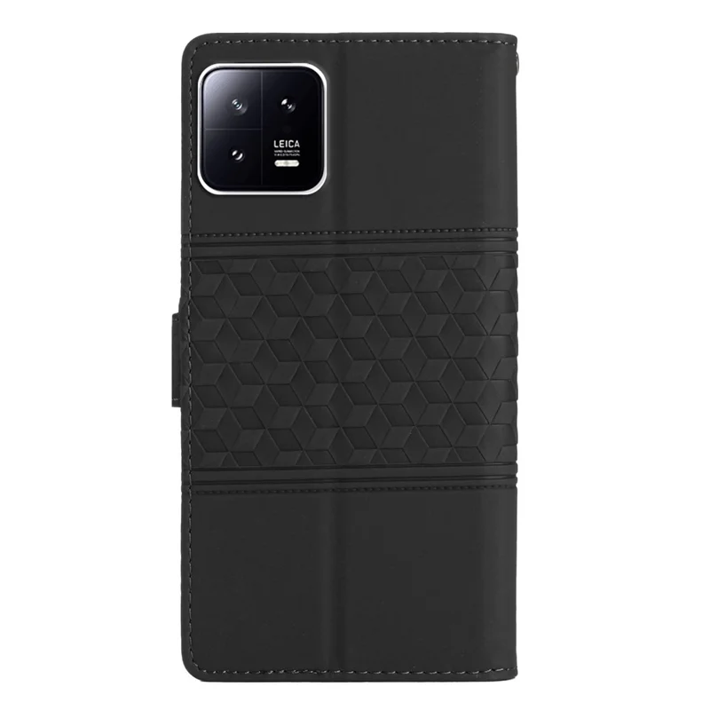 Stand Phone Case for Xiaomi 13 Pro 5G , PU Leather Wallet Imprinted Rhombus Phone Cover - Black