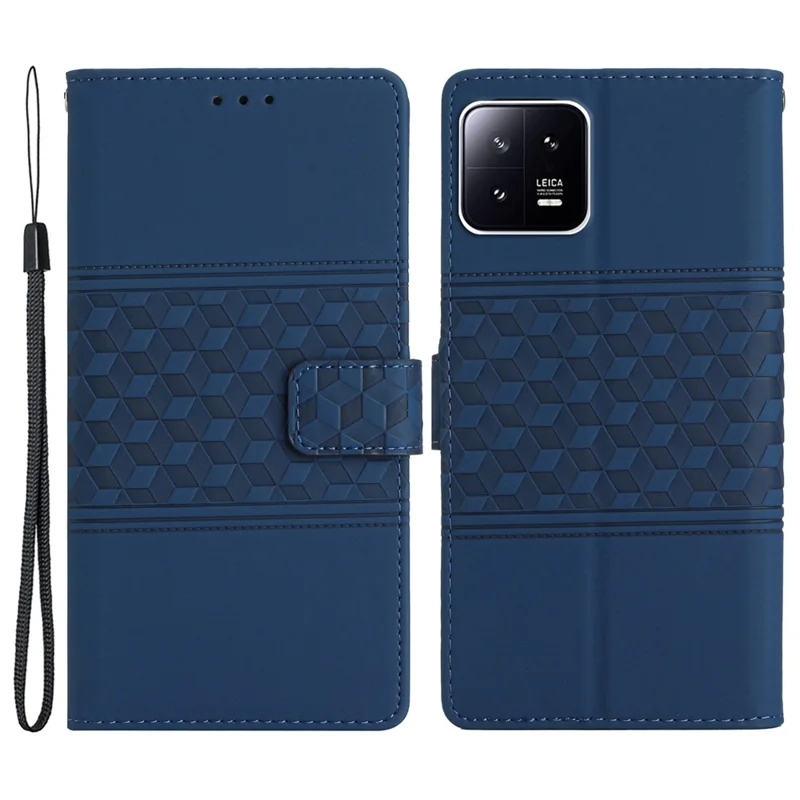 Stand Phone Case for Xiaomi 13 Pro 5G , PU Leather Wallet Imprinted Rhombus Phone Cover - Blue