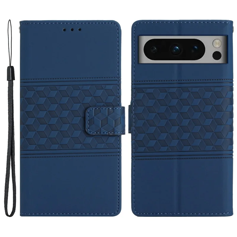 Phone Leather Case for Google Pixel 8 Pro , Stand Wallet Imprinted Rhombus Phone Cover - Blue