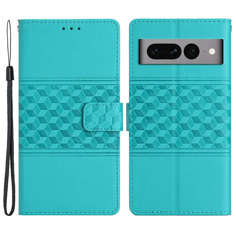 Stand Wallet Phone Case for Google Pixel 7 Pro 5G , PU Leather Imprinted Rhombus Protective Cover - Sky Blue