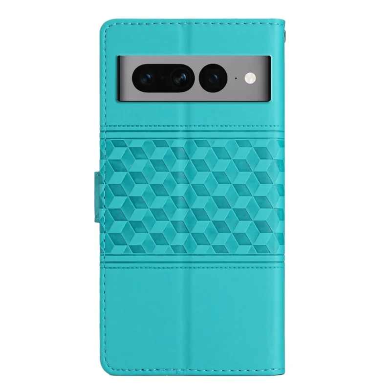 Stand Wallet Phone Case for Google Pixel 7 Pro 5G , PU Leather Imprinted Rhombus Protective Cover - Sky Blue