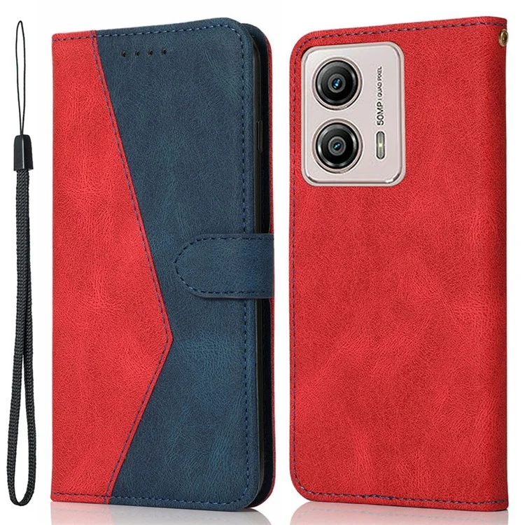 Para Motorola Moto G13 4G Caja protectora antifugas Estuche de cartera de cuero sintético con solapa para teléfono - Rojo / Azul