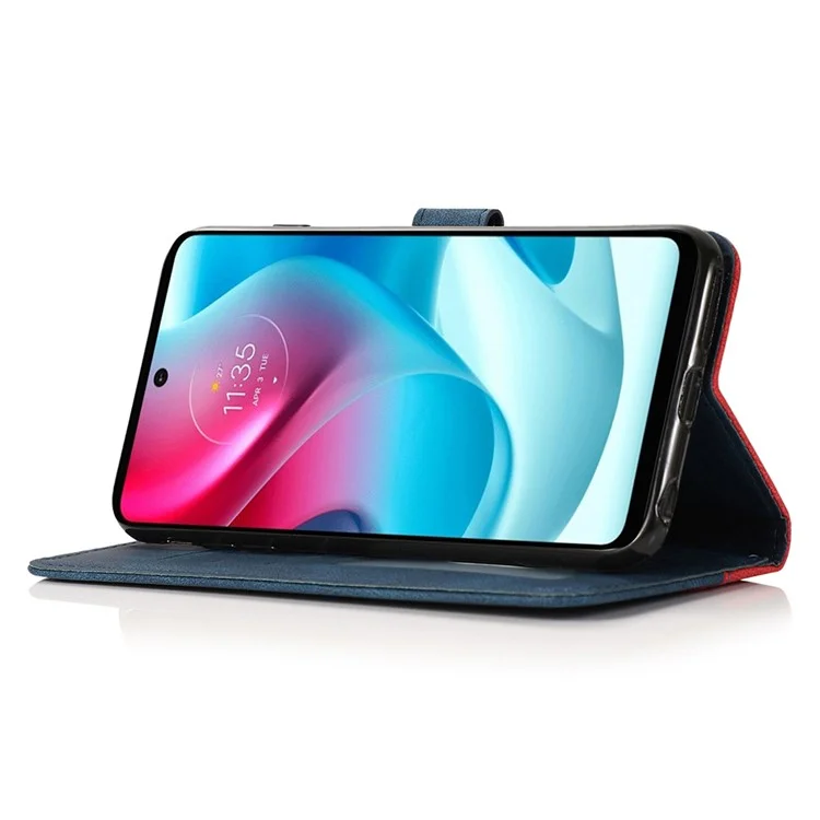 Para Motorola Moto G13 4G Caja protectora antifugas Estuche de cartera de cuero sintético con solapa para teléfono - Rojo / Azul
