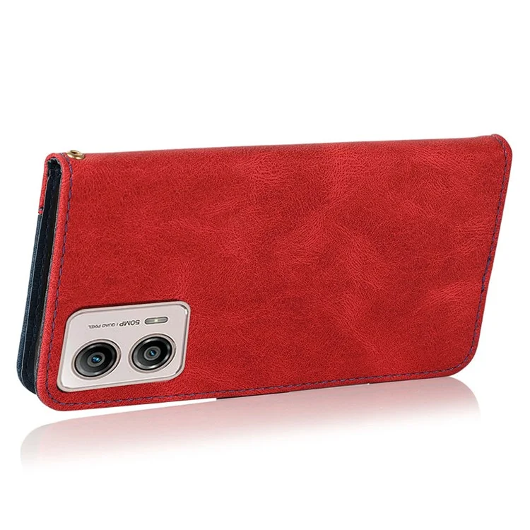 Para Motorola Moto G13 4G Caja protectora antifugas Estuche de cartera de cuero sintético con solapa para teléfono - Rojo / Azul