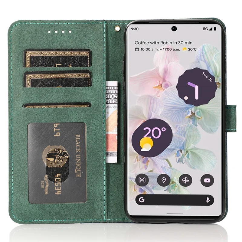 For Google Pixel 8 Pro Splicing PU Leather Wallet Case Flip Stand Phone Cover - Blue+Green