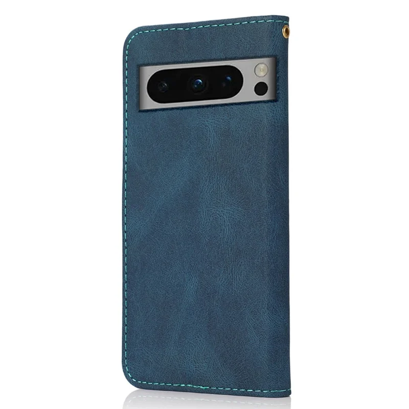 For Google Pixel 8 Pro Splicing PU Leather Wallet Case Flip Stand Phone Cover - Blue+Green