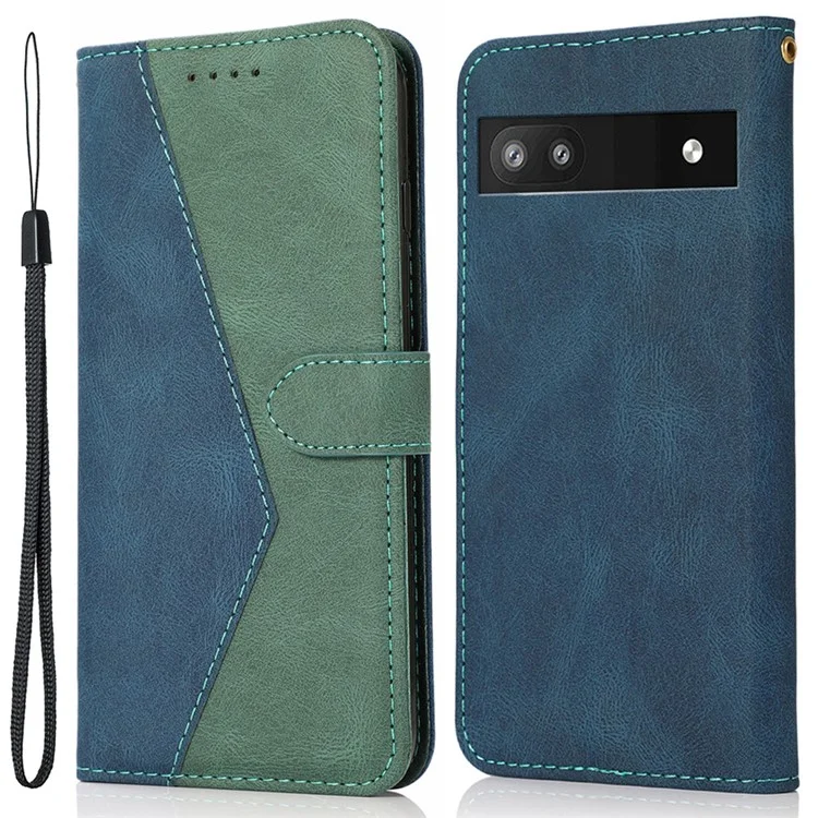 Per Google Pixel 7a Custodia portafoglio per telefono con ritaglio Folio Flip in pelle PU con supporto - Blu + Verde
