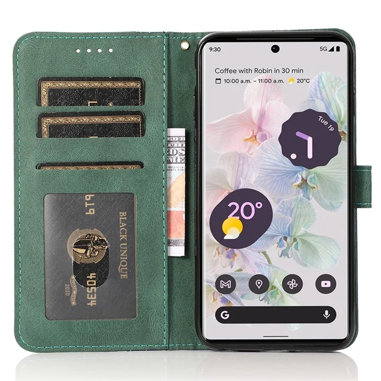 Per Google Pixel 7a Custodia portafoglio per telefono con ritaglio Folio Flip in pelle PU con supporto - Blu + Verde