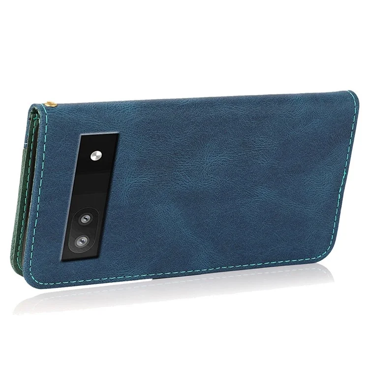 Per Google Pixel 7a Custodia portafoglio per telefono con ritaglio Folio Flip in pelle PU con supporto - Blu + Verde
