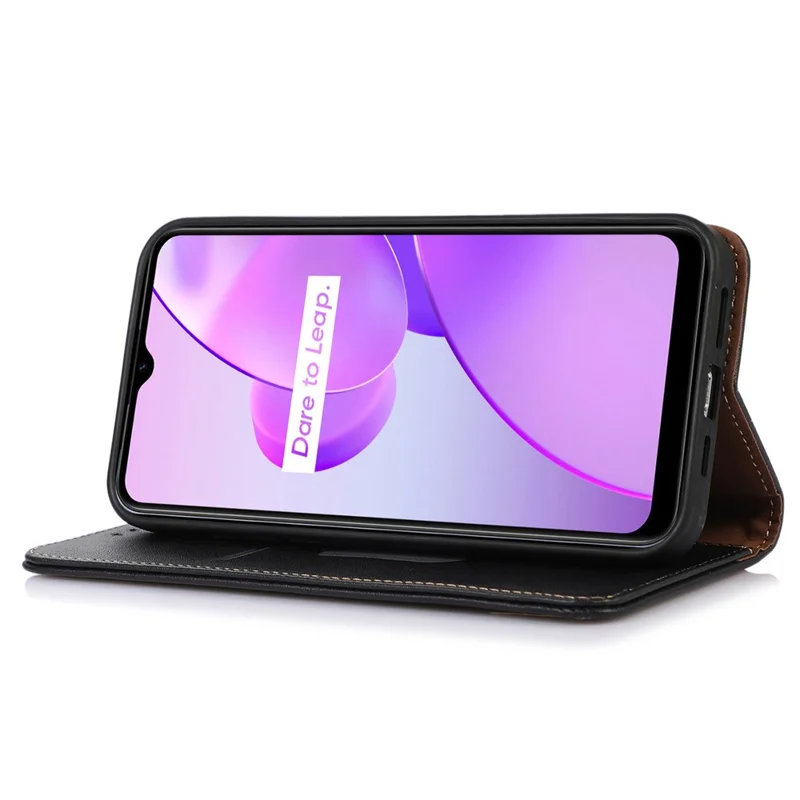 KHAZNEH Phone Cover for Xiaomi Redmi Note 12 Turbo / Poco F5 5G RFID Blocking Genuine Cowhide Leather Stand Wallet Case - Black
