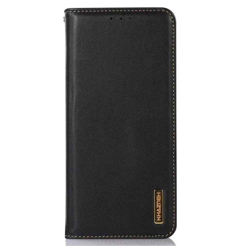 KHAZNEH Phone Cover for Xiaomi Redmi Note 12 Turbo / Poco F5 5G RFID Blocking Genuine Cowhide Leather Stand Wallet Case - Black