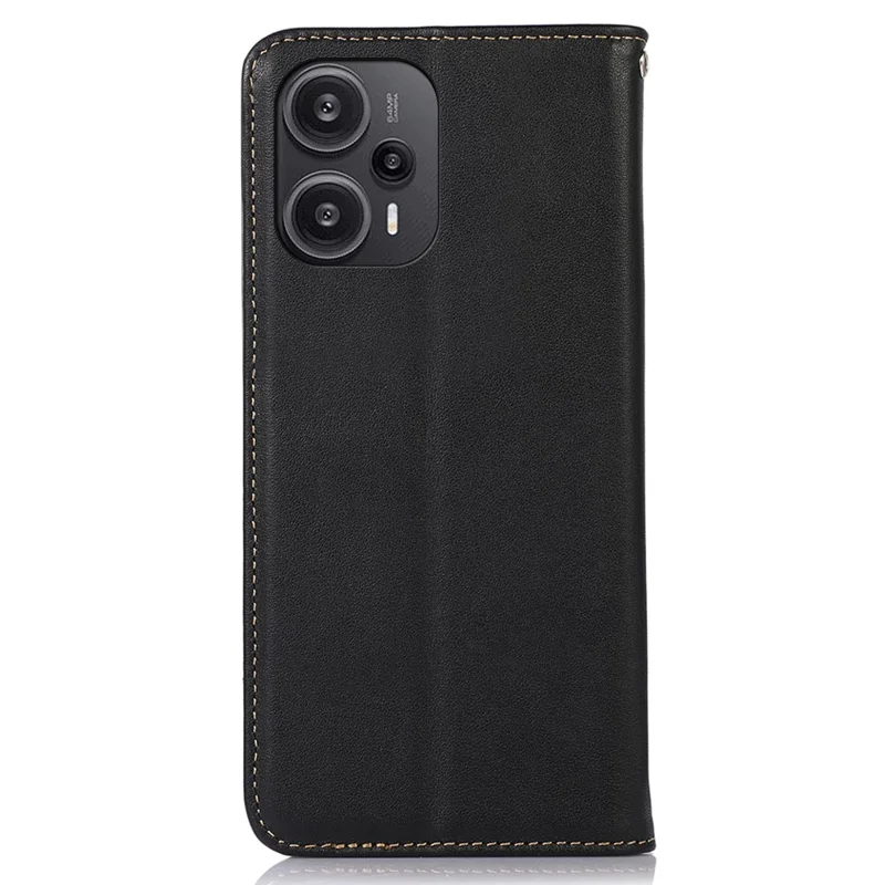KHAZNEH Phone Cover for Xiaomi Redmi Note 12 Turbo / Poco F5 5G RFID Blocking Genuine Cowhide Leather Stand Wallet Case - Black