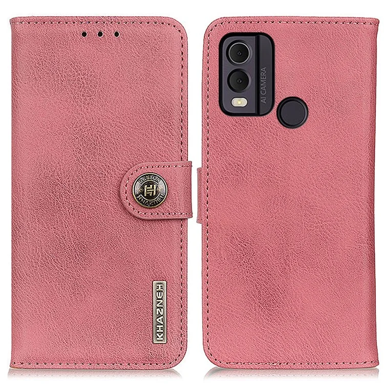 KHAZNEH para Nokia C22 Funda de Cartera de Piel de Vaca de Textura Cubierta de Teléfono Celular con Soporte - Pink