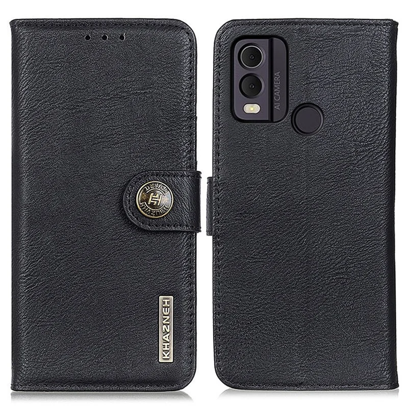 KHAZNEH for Nokia C22 PU Leather Cell Phone Wallet Stand Case Cowhide Texture Cover - Black