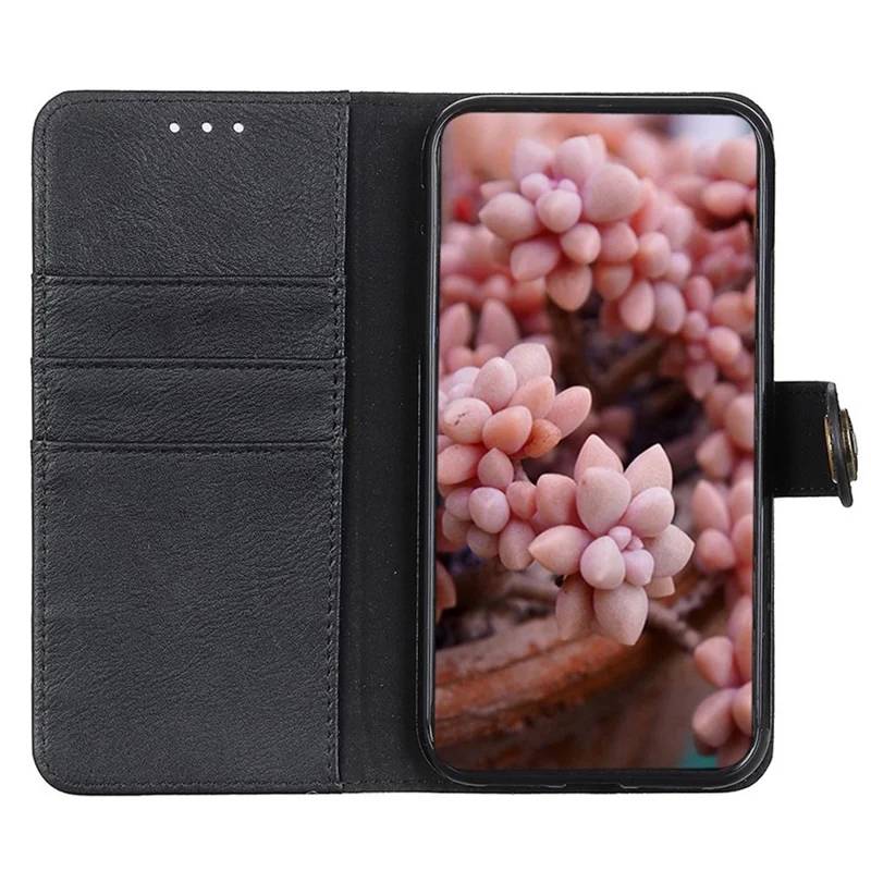 KHAZNEH for Nokia C22 PU Leather Cell Phone Wallet Stand Case Cowhide Texture Cover - Black